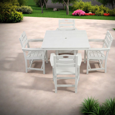 Ensembles de salle à manger de patio moderne, salle à manger compacte 5 pièces Hdpe blanc