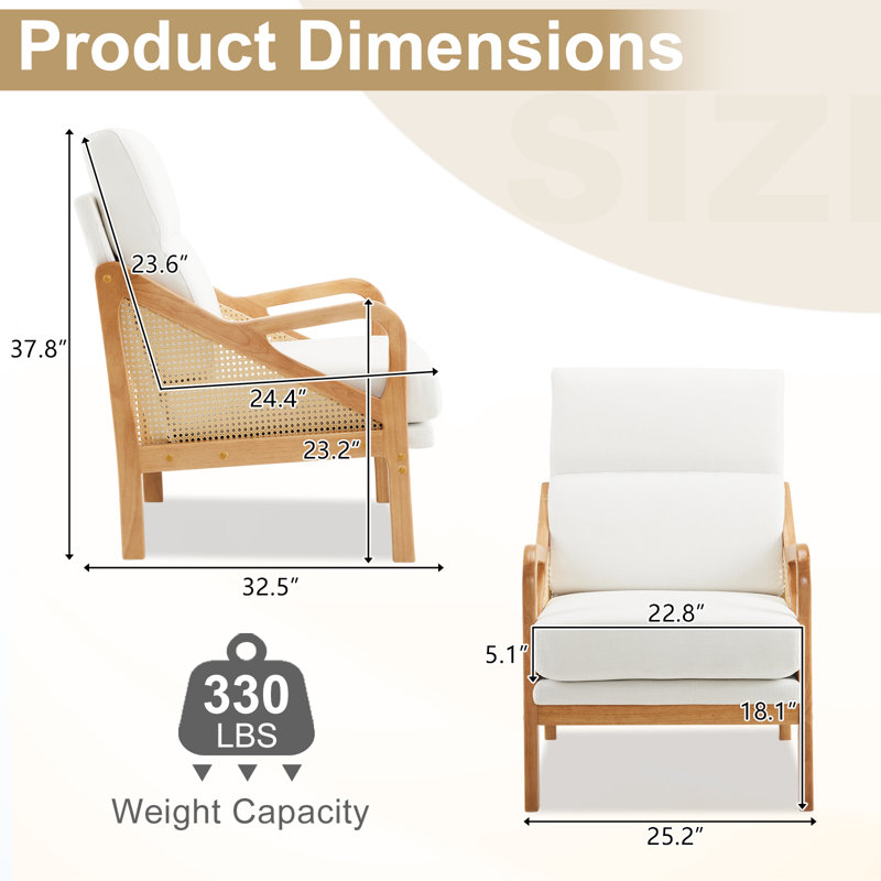 Rattan Accent Chair, Cream Polyester Blend