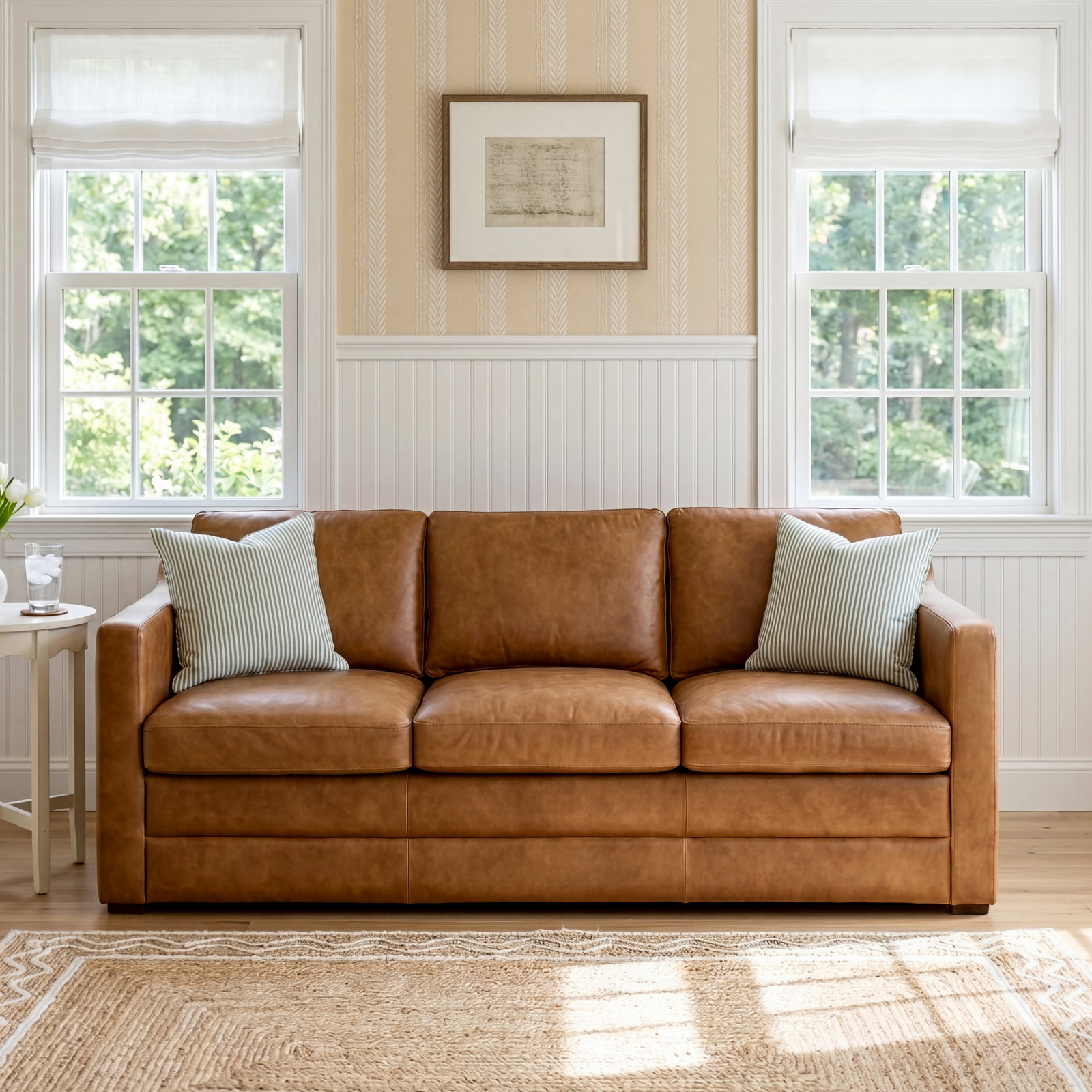 Sorrento 78" Genuine Leather Sleeper Sofa, Tan