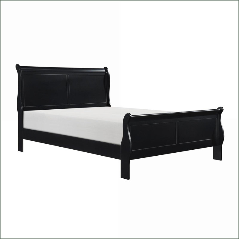 Structure de lit double pleine grandeur Louis Philippe - Finition noire pour chambre à coucher
