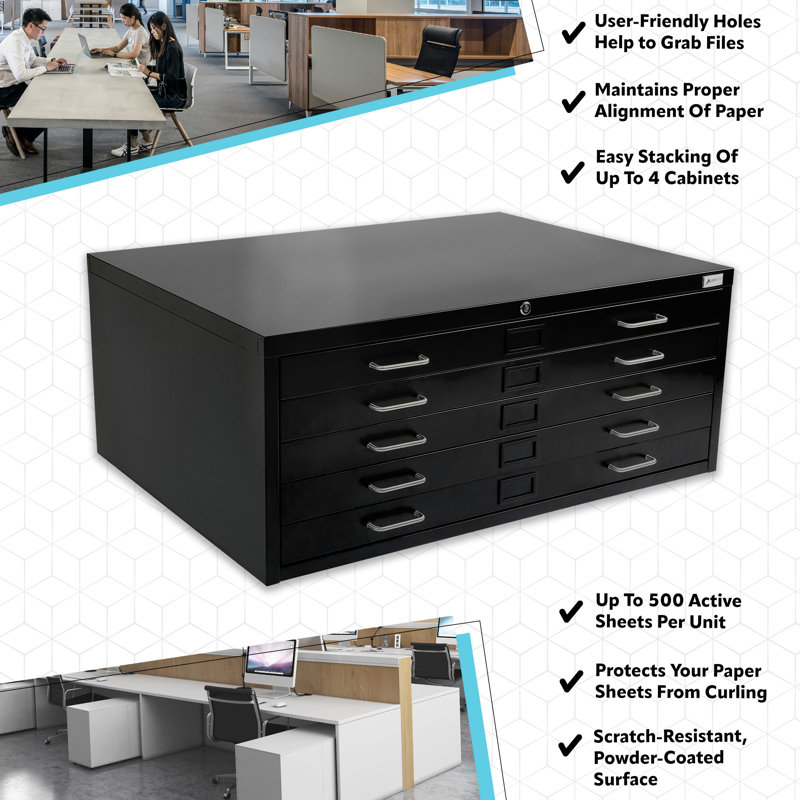 Black Heavy Duty Lockable 5-Drawer Flat File Cabinet