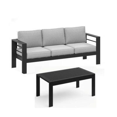 Ensemble de patio d'extérieur 2 pièces, canapé en métal 3 places toutes saisons de 75 po avec coussins épais et table basse de 43 po pour en profiter toute l'année