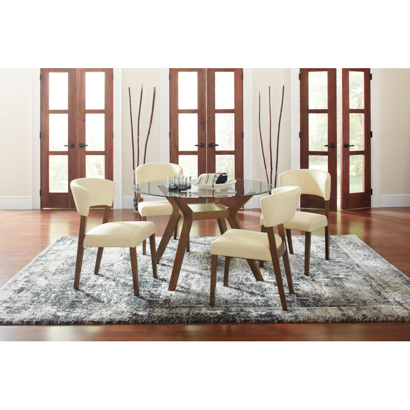 Hayek Round Glass Top Solid Wood Base Dining Table