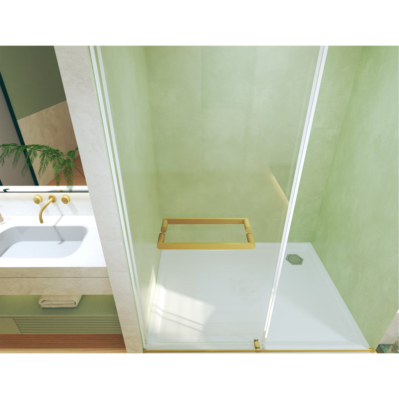 Frameless Double Sliding  Shower Door 56-60 "W X 74" H, 5/16 "(8Mm) Tempered Glass, Explosion Proof Film, Stainless Steel Handle, Square Tube Track, Brushed Gold
