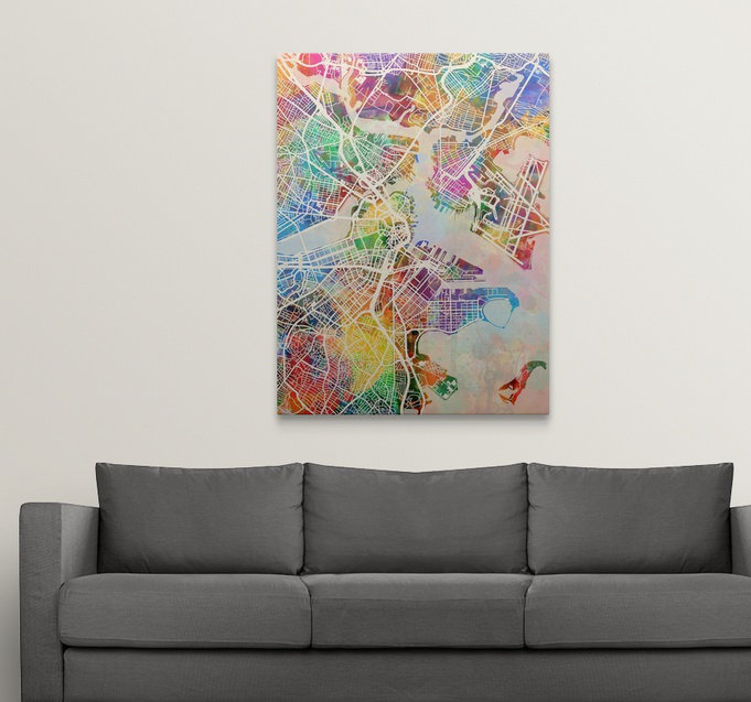 «Boston Massachusetts Street Map» par Francy, impression, H 16 po x l 12 po x P 1,5 po, Toile
