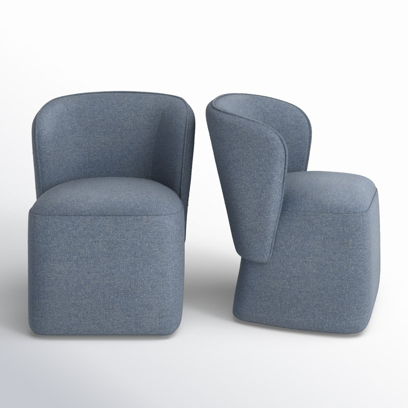Niha Upholstered Dining Chair With Caster (Set of 2), Nathan Capri Blue Tweed