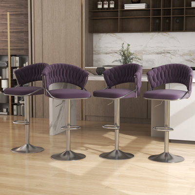 Ensemble de 4 tabourets de bar réglables modernes Ginko, tabourets de comptoir pivotants avec siège rembourré, dossier, repose-pieds et structure en métal pour la cuisine et le bar