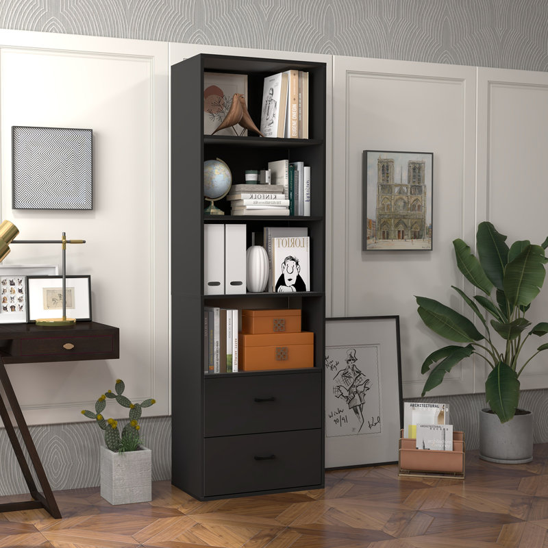 74'' H X 23.5'' W Jalyric Storage Bookcase, Black