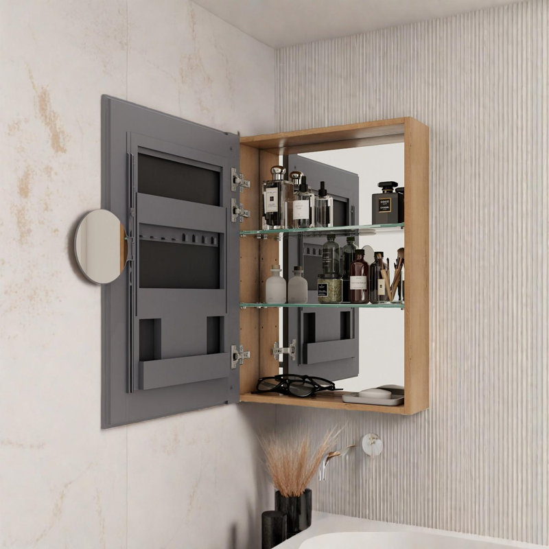 Armoire de toilette murale 33,56 po avec rangement, tablettes en verre réglables et portes à fermeture en douceur