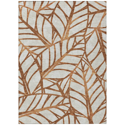 3' X 5' Orange Beige And Copper Floral Washable Indoor Outdoor Area Rug