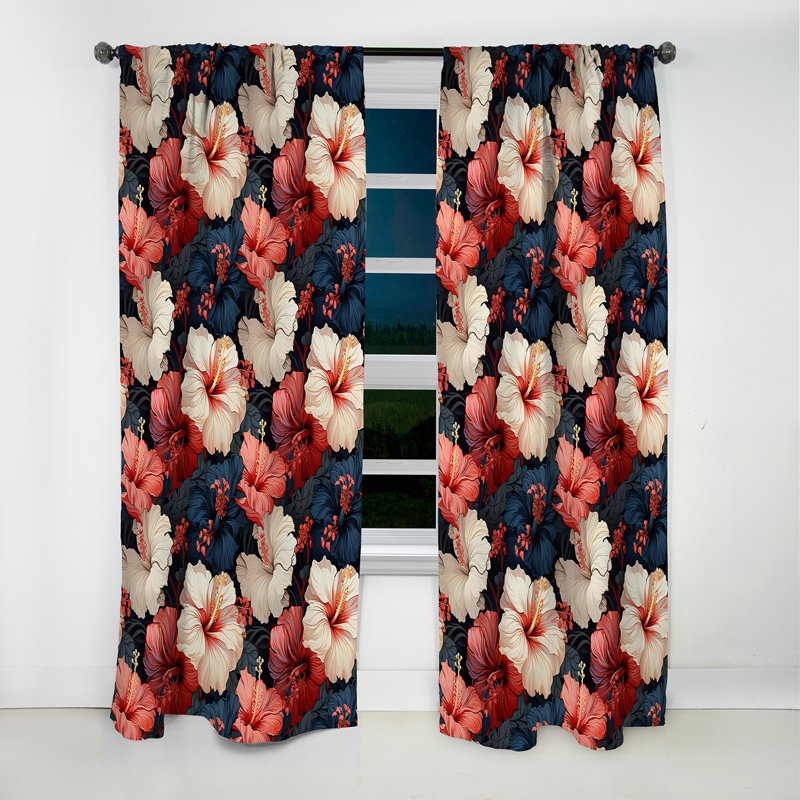 Hibiscus Twilight Ii motif tropical - rideau floral - rideau occultant floral - 1 panneaux, L 52 po x L 120 po