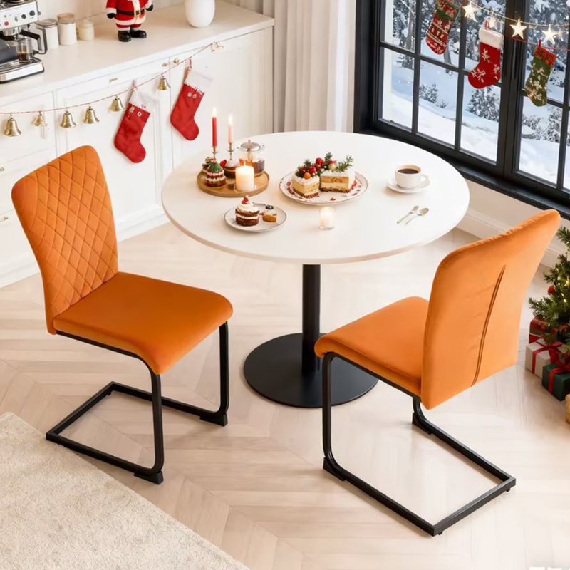Culain Modern Upholstered Velvet Armless Dining Chair, Orange, 2