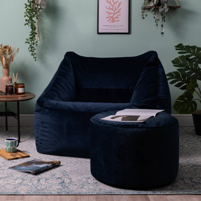 Natalia Velvet Armchair Bean Bag and Round Footstool