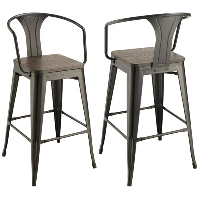 Siège foncé et chaises industrielles à cadre noir mat (2) - base en métal et tabourets de bar (de 2) à thème pour la salle à manger, l 21,08 po de largeur, 41,5 po de hauteur