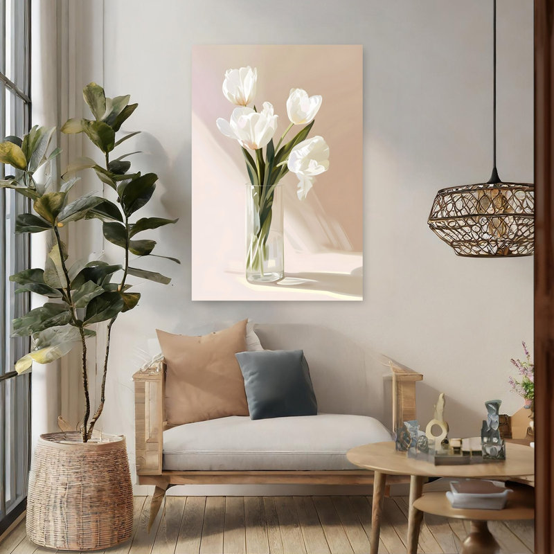 Art contemporain contemporain avec tulipe minimaliste, H 48 po x l 32 po