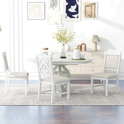Ensemble de salle à manger extensible 5 pièces Farmhouse: table en bois (feuille de 15,7 po) et 4 chaises rembourrées
