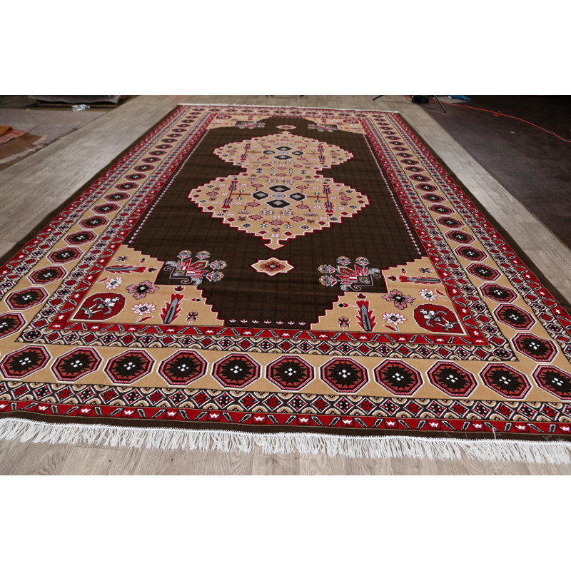 Tapis brun/rouge/beige tissé à la machine