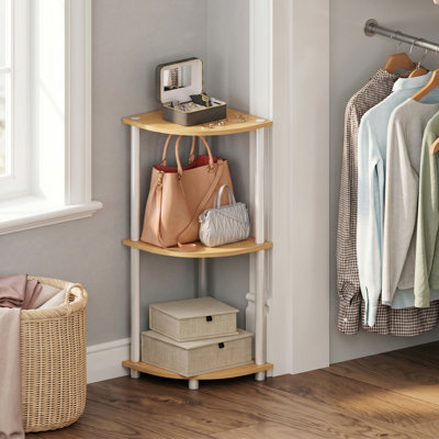 Malley Toolless Assembly 3-Tier Closet Corner Shelf, Oak Closet Organizer, Corner Shelf Closet Organizers and Storage, for Wardrobe, Living Room, Beech