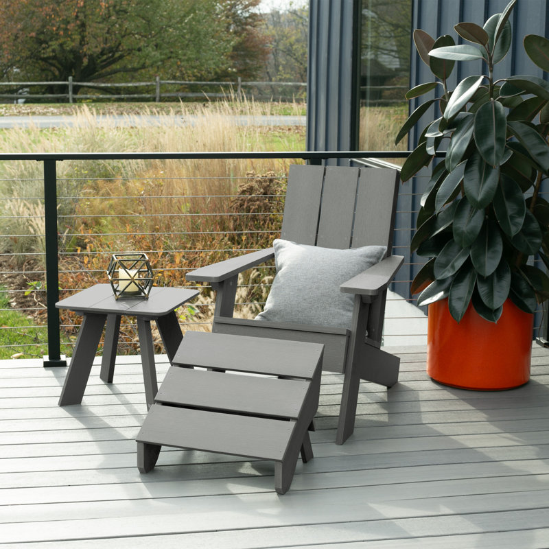 Byrnes Outdoor Adirondack Chair With Table, Gray