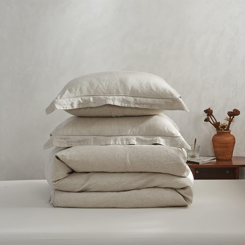Ensemble de housse de couette 100% lin, Lin lin, Housse de couette simple + 1 taie décorative