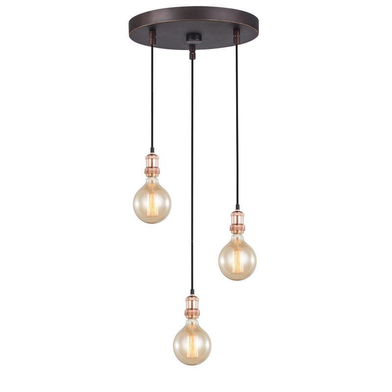 Luminaire suspendu pour grappe 3 lumières Pinnix, Laiton antique / Bronze