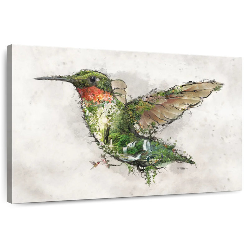 Surreal Ruby Throated Hummingbird, 26" H x 39" W