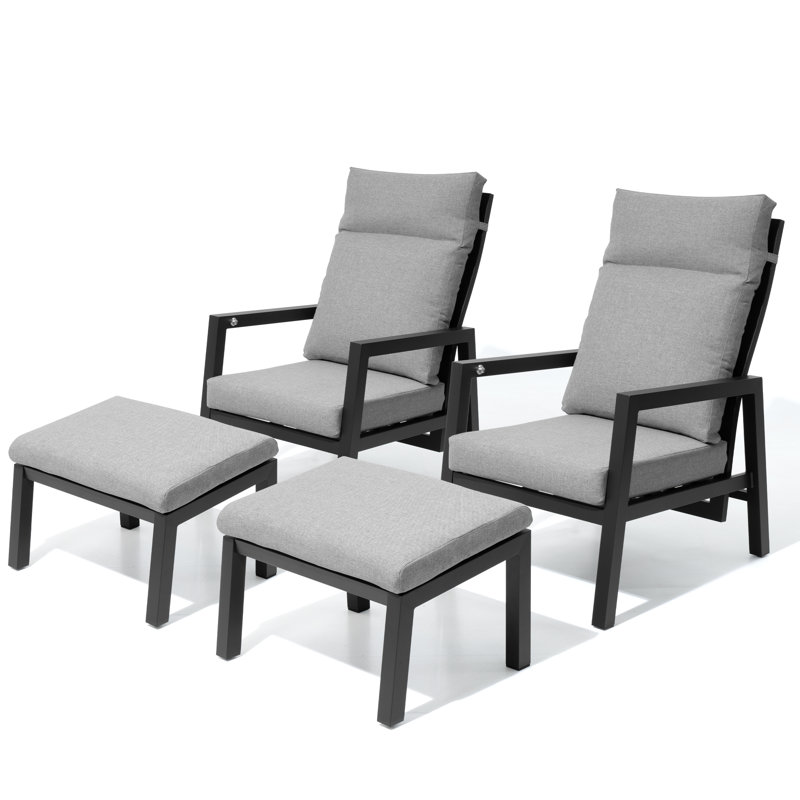  Méridienne de patio pneumatique à bouton-poussoir avec coussins et repose-pieds, Gris