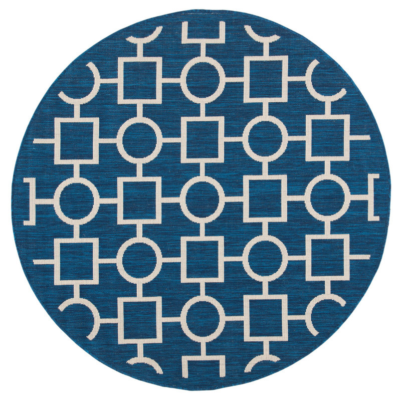 Arneshia Cotton Blue/Beige Area Rug, Round 5'3"
