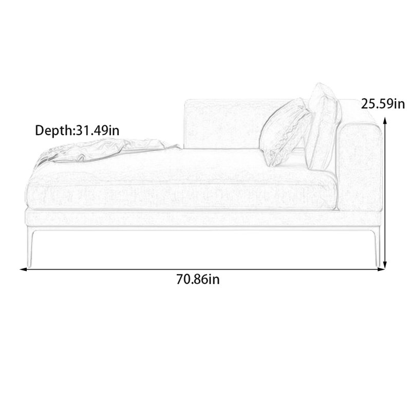 Sponge cotton linen solid wood chaise chair, Right Hand Facing