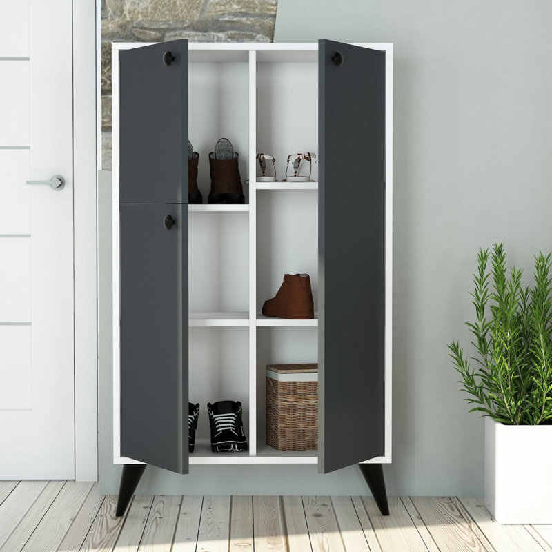 Armoire de rangement pour chaussures 6 paires, Blanc / gris