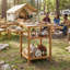 Table de barbecue d'extérieur en bois d'acacia, plateau de table en faux marbre résistant aux taches et panneaux latéraux rabattables rabattables, finition anti-corrosion résistante aux intempéries