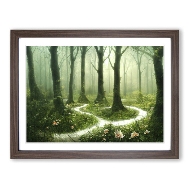 Fanciful Spring Forest - Single Picture Frame Painting, 34cm H x 46cm W x 2cm D, Walnut