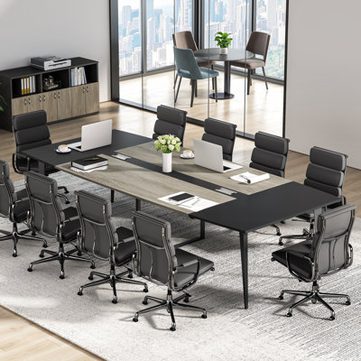 Billey 8FT Conference Table,Boat Shaped Meeting Table With Rectangle Grommet, Modern Seminar Table