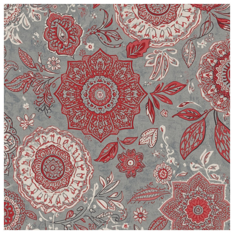 Red Gray Floral Pattern Blankets, 50in W x 60in H