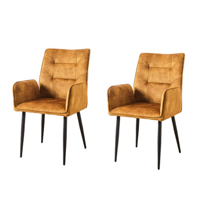 Contemporary 2 Mustard Yellow Velvet Dining Chairs, Ergonomic Design, Blend With Other Furniture Gray Chairs , Easy Upholstery, For Kitchen And Home Office