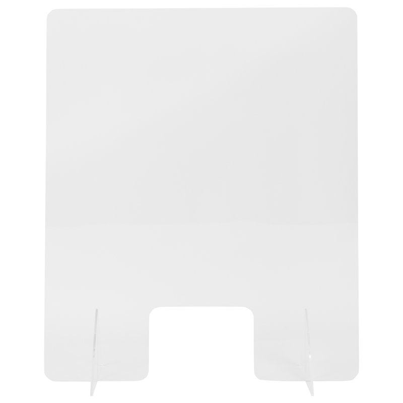 Clear Acrylic Floor Standing Sneeze Guard with Pass-Through Window