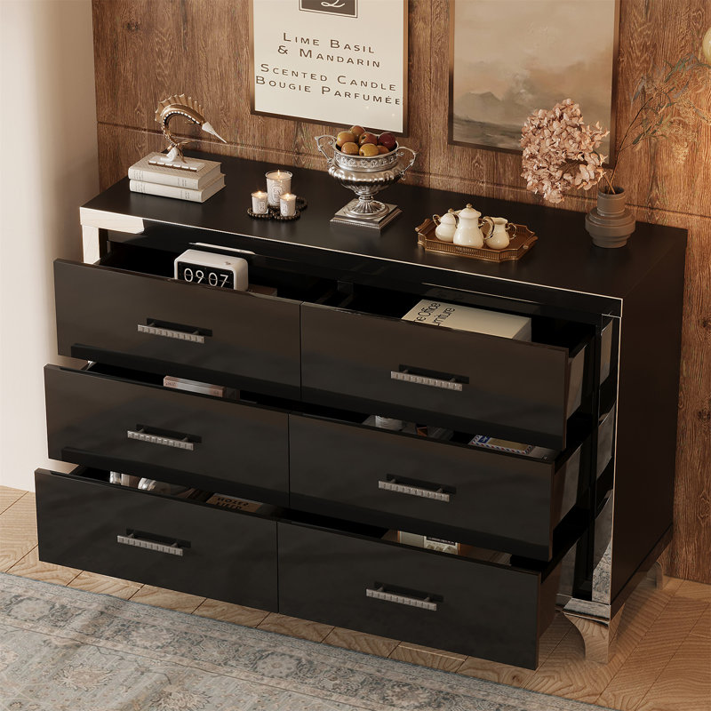 Commode élégante avec poignée en métal, Noir