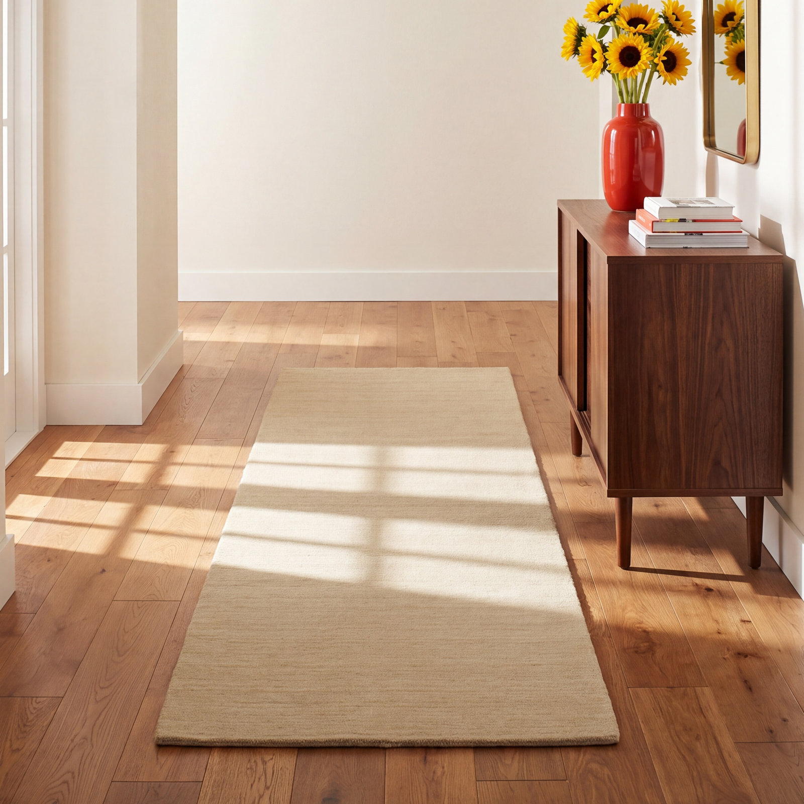 Yolandi Beige Hand-Woven Wool Rug, Runner 2'6" x 8'