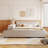 Upholstered Grounded Bed, Mother & Child Bed with Bedside Desk and Little Round Stool, Velvet-1506164538-1506164537