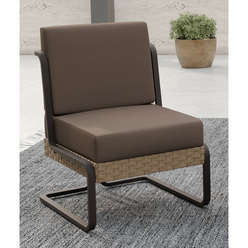 Chaise longue de patio en aluminium et osier avec coussins et coussins, Kaki, Brun