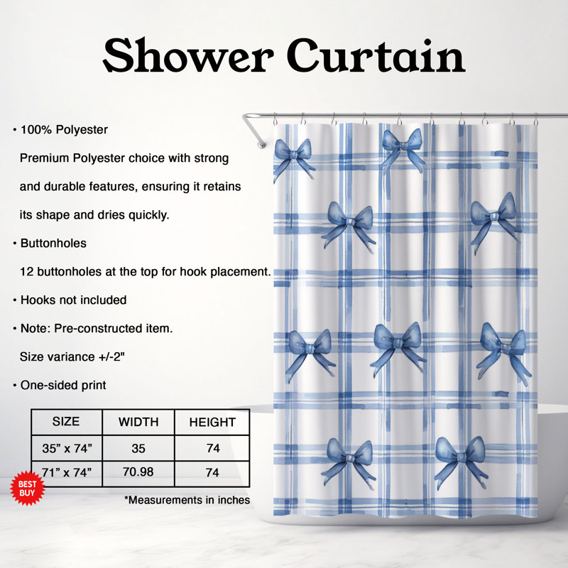 Rideau de douche Bow Fancy - Premium, H 74 po x l 71 po