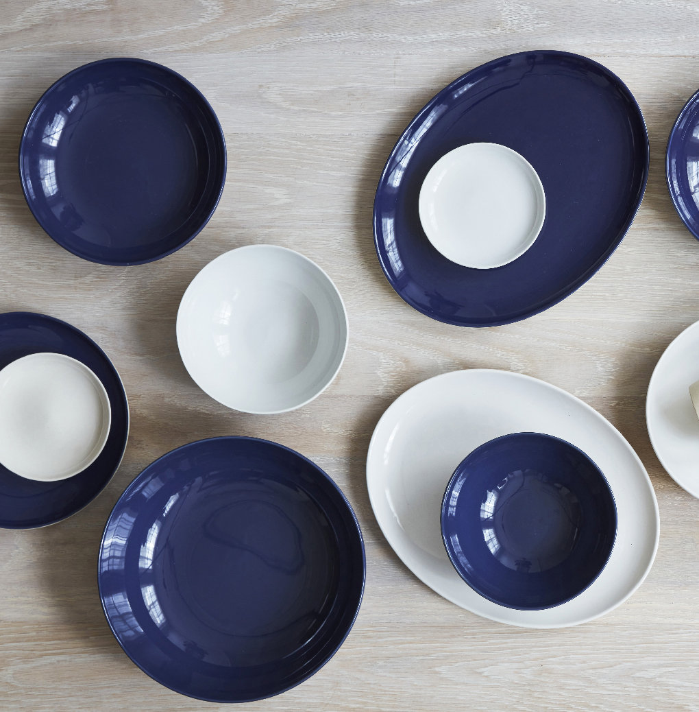 Shell Bisque Porcelain Serving Bowl, Indigo