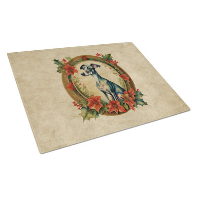Italian Greyhound Christmas Flowers Glass Cutting Board