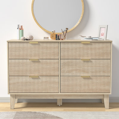 Commode 6 tiroirs cannelée, commode large en bois