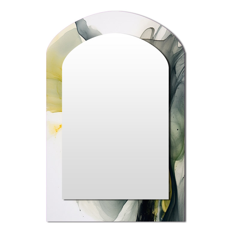 Maratea Black and Yellow Splash - Fractals Asymmetrical Wall Mirror, Modern Arch Decorative Mirror, Printed Metal Art