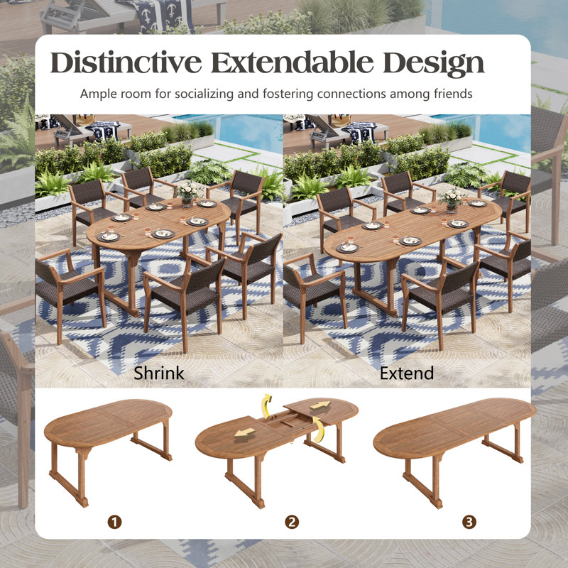 Oval Extendable Outdoor Dining Set, 6