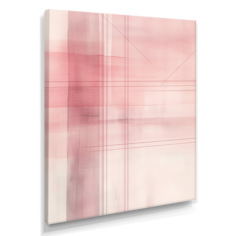 Art mural abstrait rosé, toile géométrique rose, Trepagnier, H 32 po x l 16 po, Toile tendue