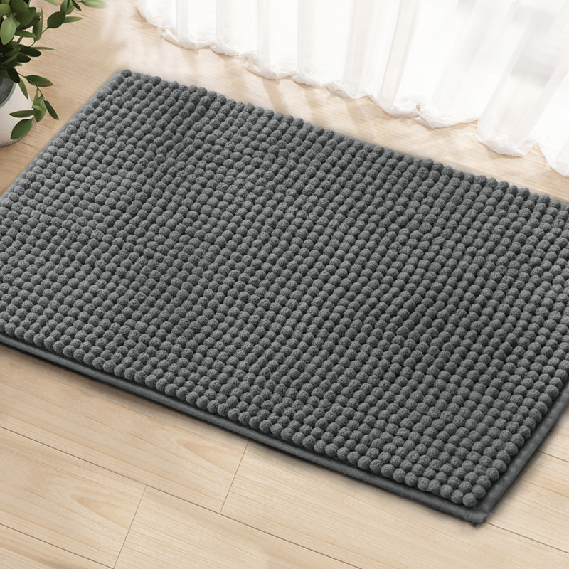 Neveaha Luxury Chenille Soft Absorbent Microfiber Rectangle Bath Mat, Light Grey, 1.5cm H x 40cm W x 60cm D