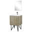 Meuble-lavabo rustique de 61 cm de large pour salle de bain, comptoir en quartz blanc, robinet en métal et miroir de 46 cm - Surface résistante aux rayures et aux taches pour une durabilité accrue.