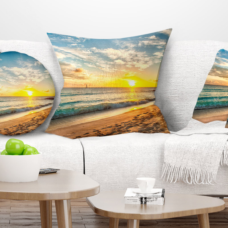 Coussin Seascape Beach à l'île de la Barbade, 16 po x 1 po, Coussin décoratif
